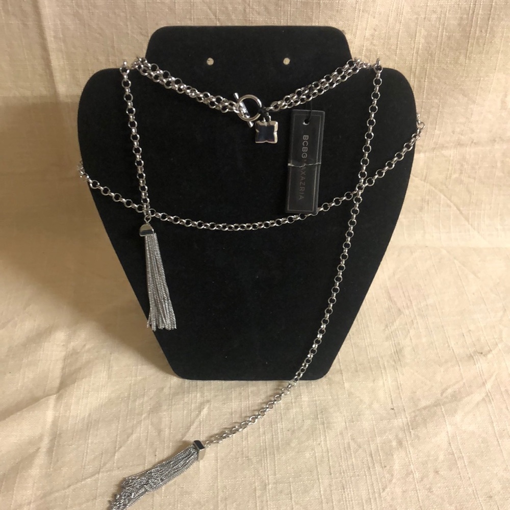 BCBG MAXAZRIA NWT Silver tone chain with long tassels